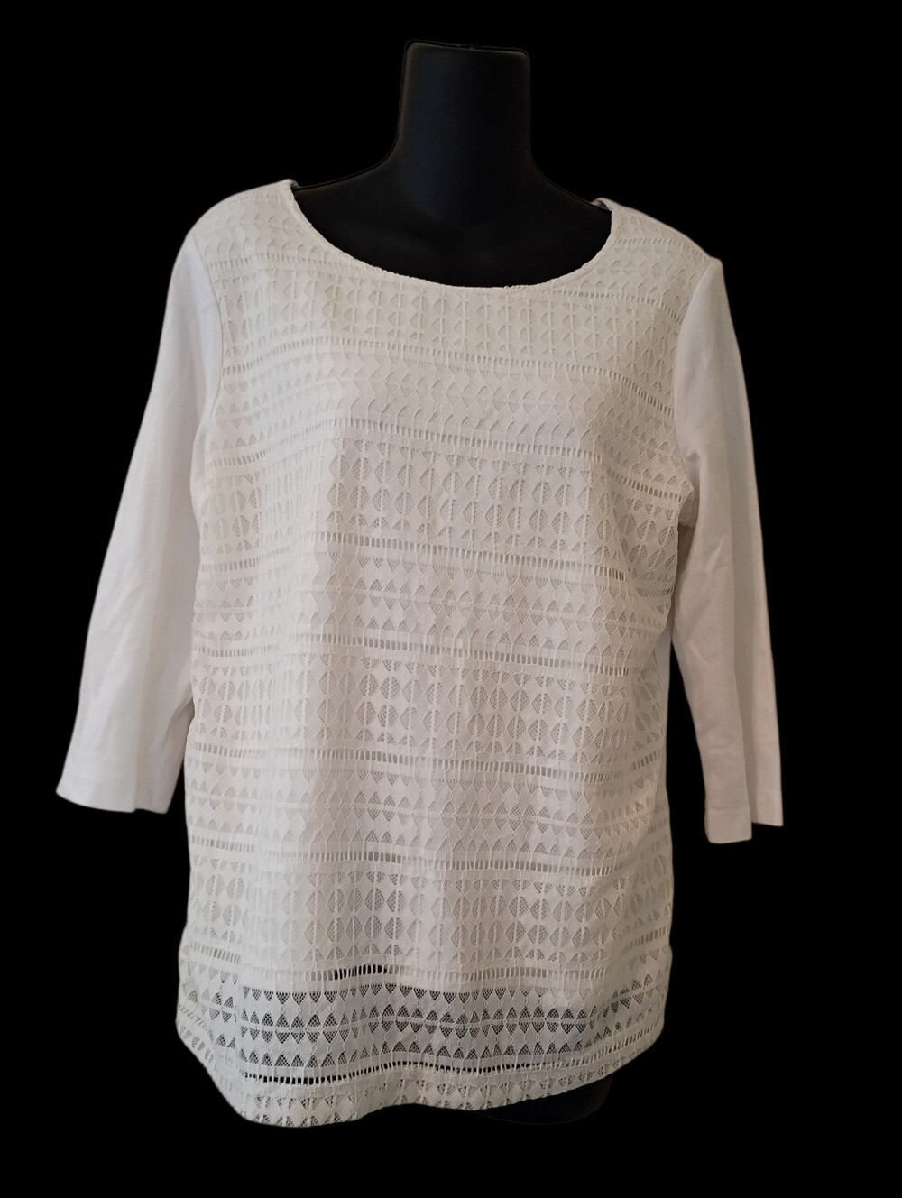 white lace top women's 3/4 sleeve casual tunic scoop neck blouse size medium